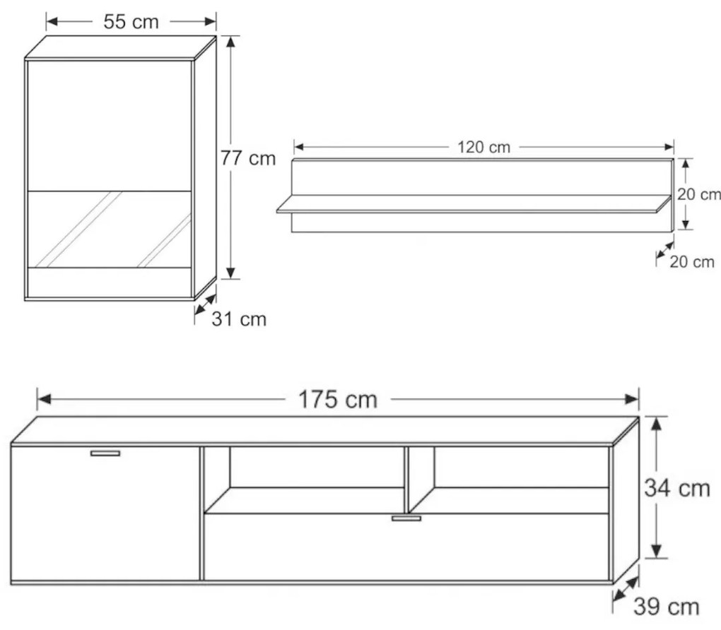 MEBLINE Set mobilă ALANI Negru / Concreto