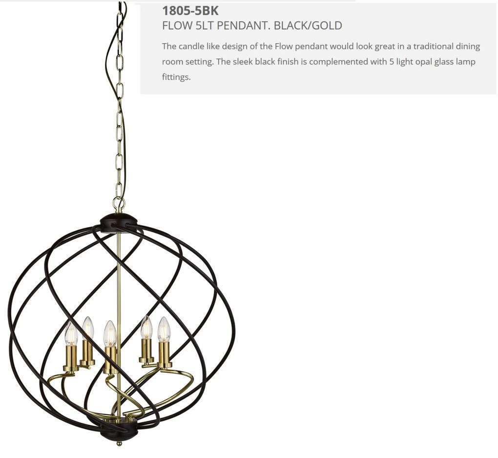 Lustra suspendata stil traditional Flow 5L 1805-5BK SRT