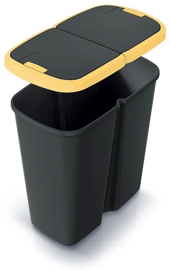 Coș de gunoi DUO negru, 50 l, galben/negru