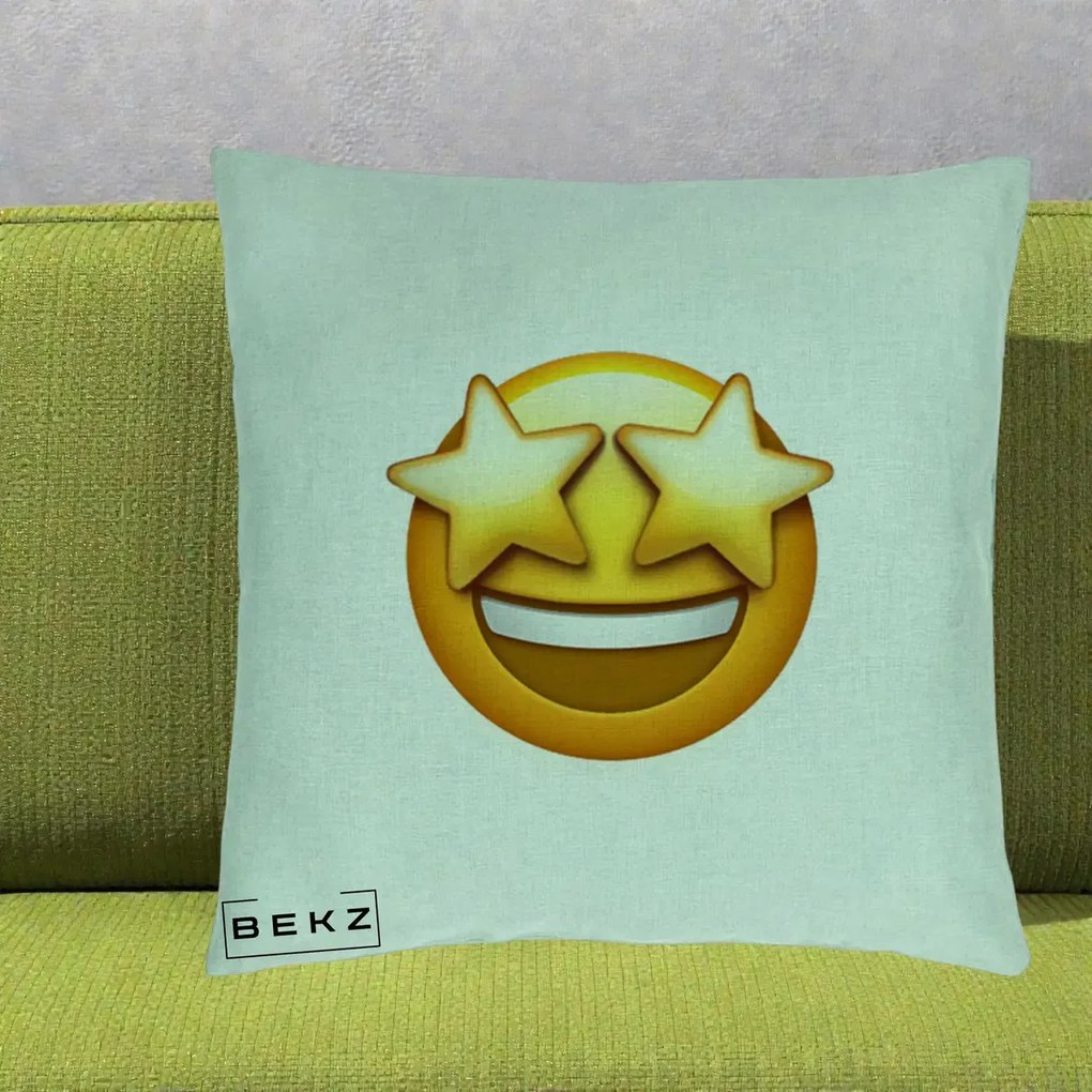 Perna Decorativa Emoji Ochi Stele, 40x40 cm, Verde Menta, Husa Detasabila, Perna Inclusa, BEKZ®