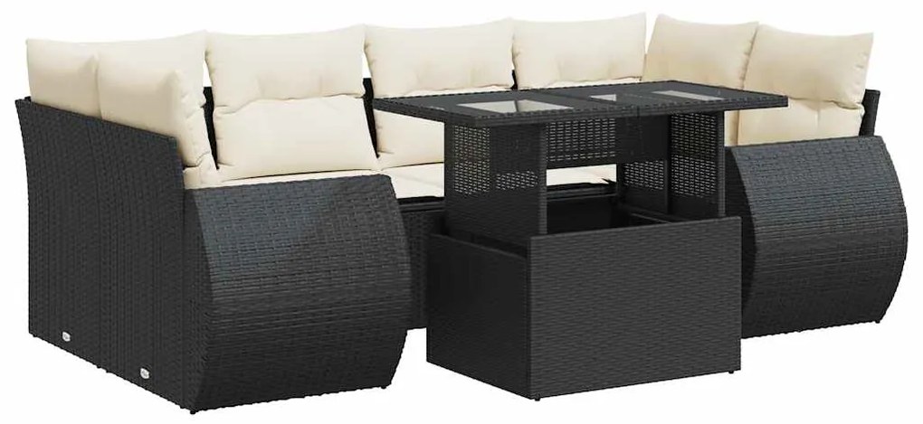 3326587 vidaXL Set canapele de grădină cu perne, 7 piese, negru, poliratan