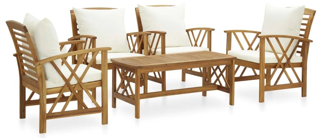 vidaXL Set mobilier de grădină cu perne, 5 piese, lemn masiv de acacia