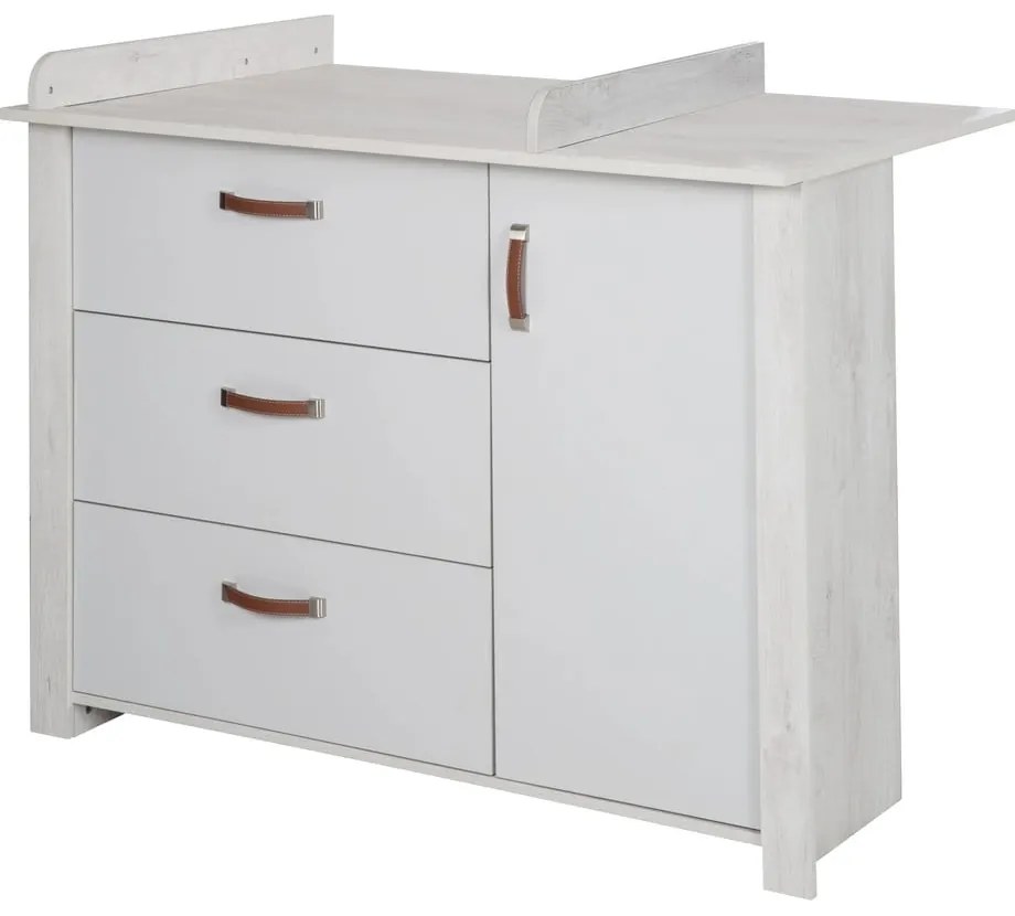 Comodă de copii albă joasă cu masă de schimbat 126x99 cm Mila – Roba