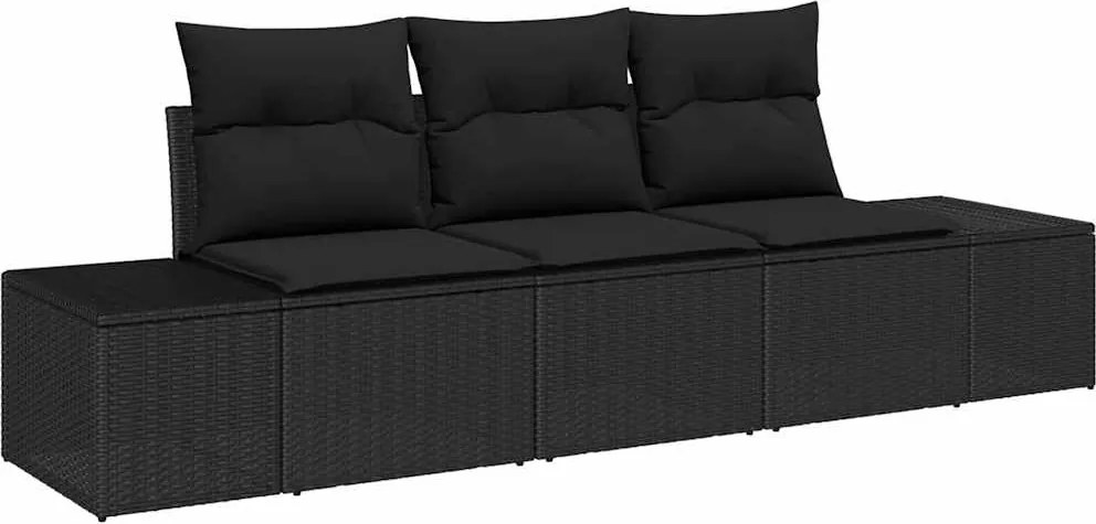 vidaXL Set de canapea cu pernă 3 pcs Negru poliratan