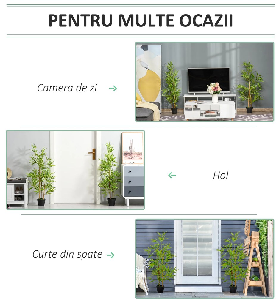 Bambus artificial in ghiveci Outsunny, 120 cm, verde | Aosom RO