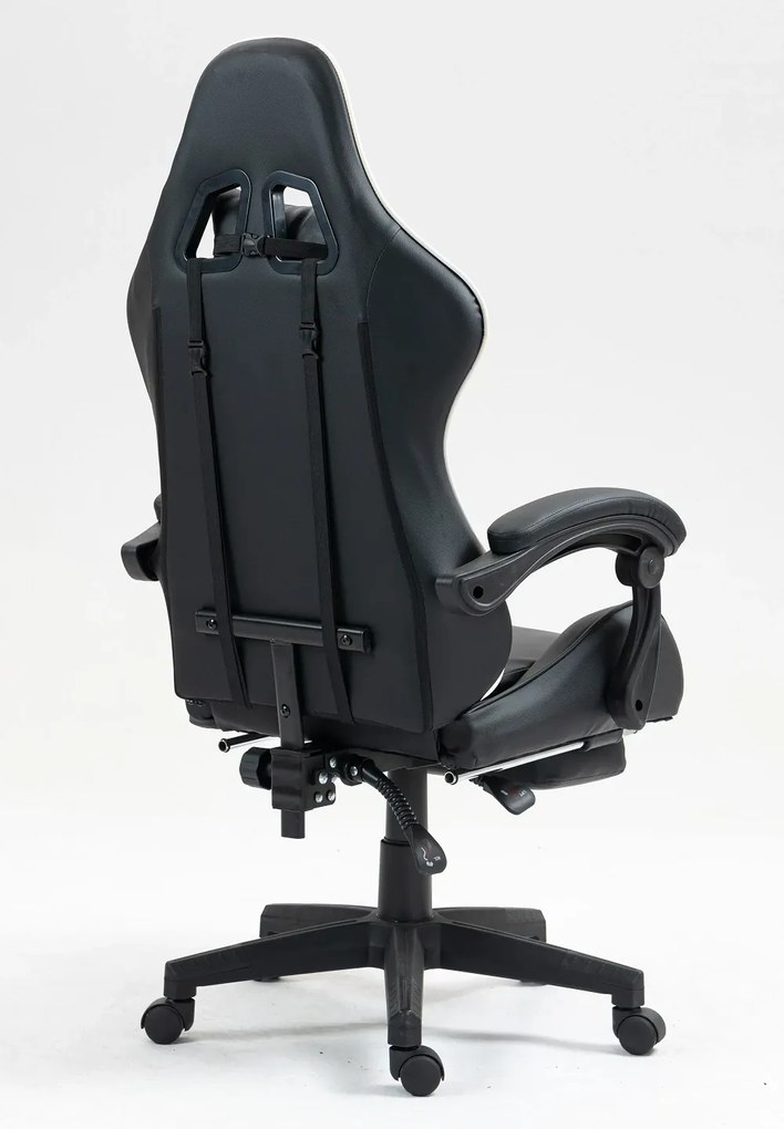 RESIGILAT- Scaun gaming, perne suport lombar si cervical, suport picioare, piele PU, Negru