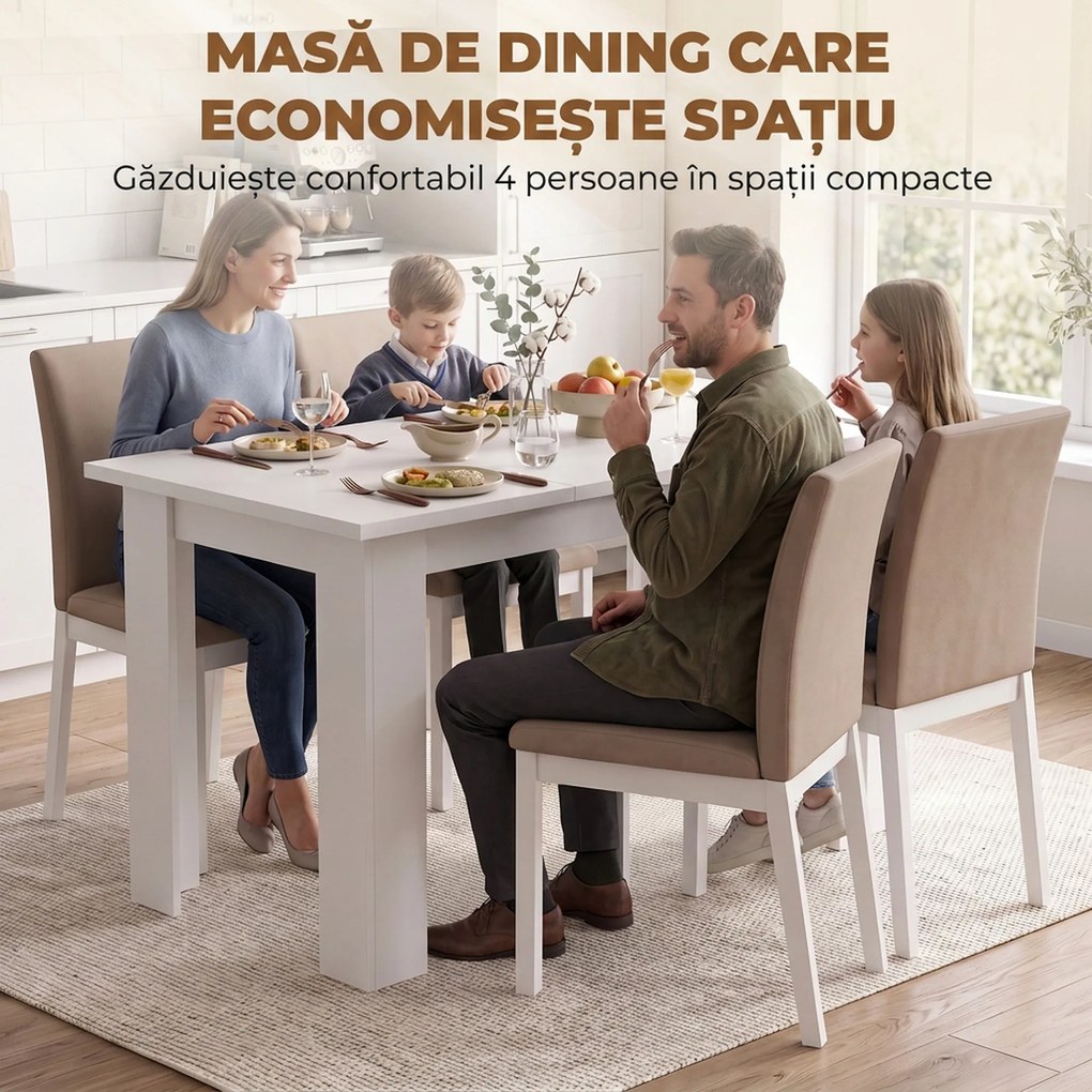 HOMCOM Masă de dining modernă cu spațiu de depozitare, 120 cm, albă | Aosom Romania