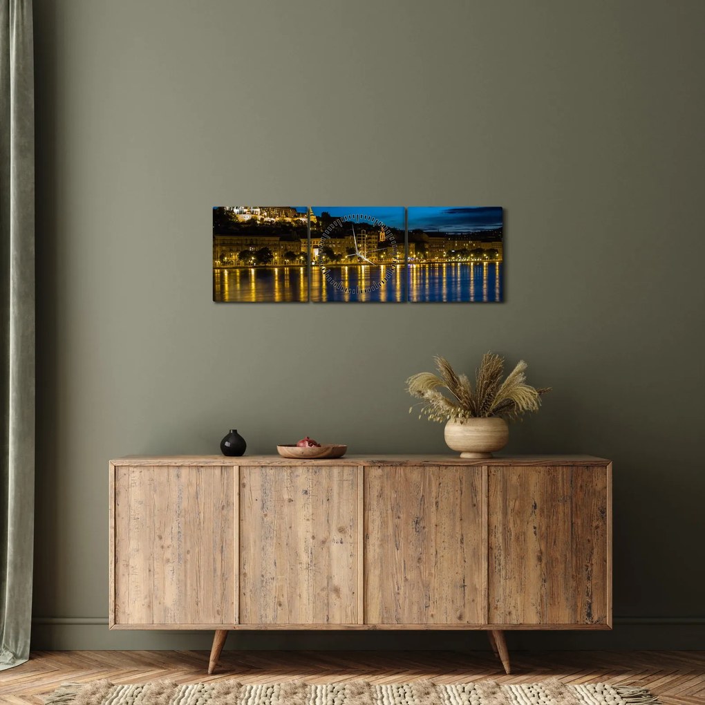 Tablou orașului nocturn (cu ceas) (90x30 cm)