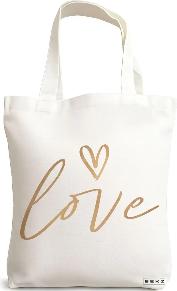 Sacosa de Panza pentru Cumparaturi, Geanta Tote, model Love, 38x34.5 cm, Alba, BEKZ®