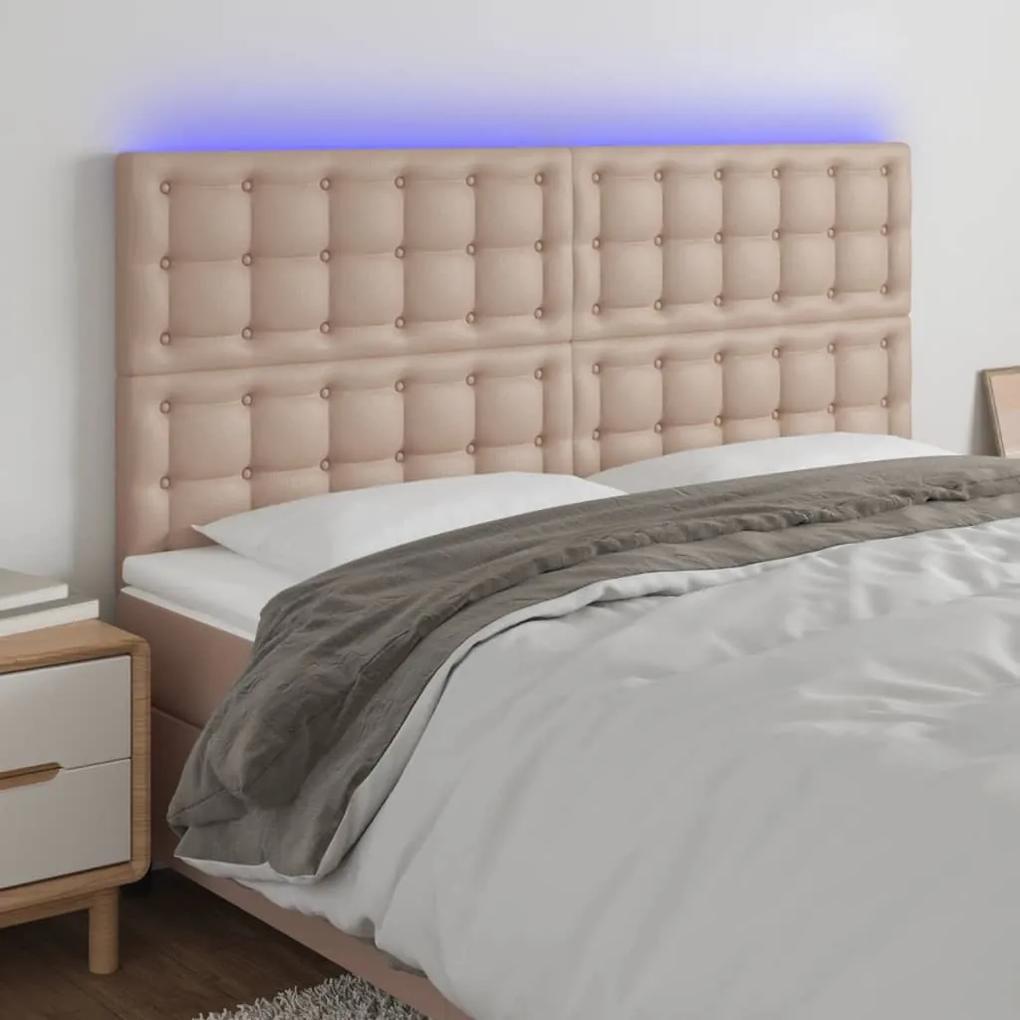 3122525 vidaXL Tăblie de pat cu LED, cappuccino, 160x5x118/128 cm, piele eco