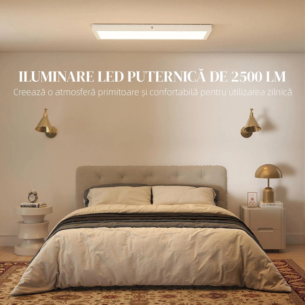 HOMCOM Set de 2 Plafoniere LED Subțiri cu Design Minimalist și Modern, Reglabile, Candelabru LED din Oțel și Plastic, 60x30x3,7 cm, Alb | Aosom Romania