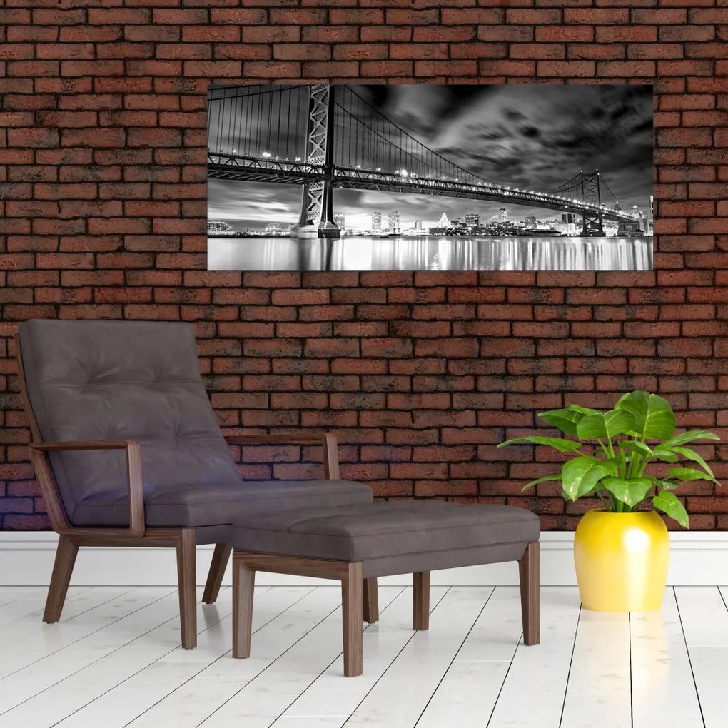 Tablou - Podul Benjamin Franklin, Philadelphia, alb-negru (120x50 cm)
