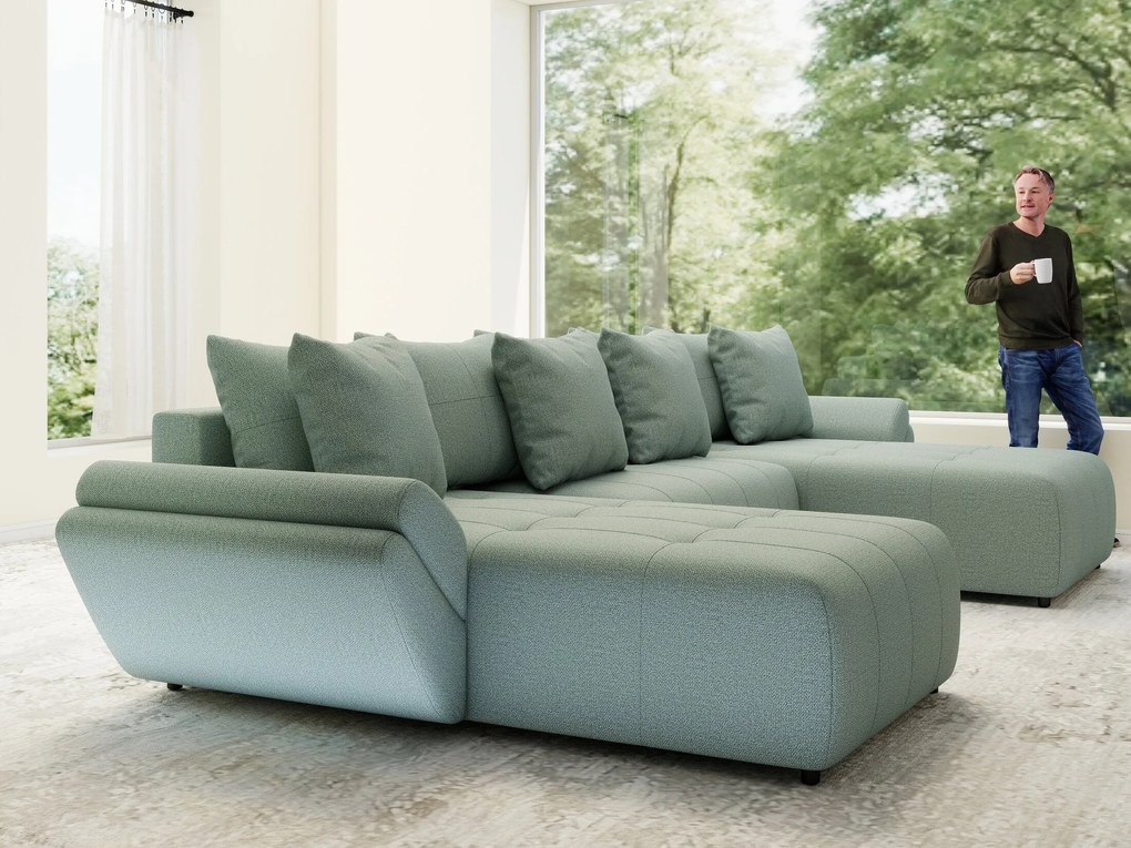 Colțar extensibil dumonde cu ladă de depozitare si sezut confortabil din spuma high-density, Berlin U Enjoy Mint 380x180 cm