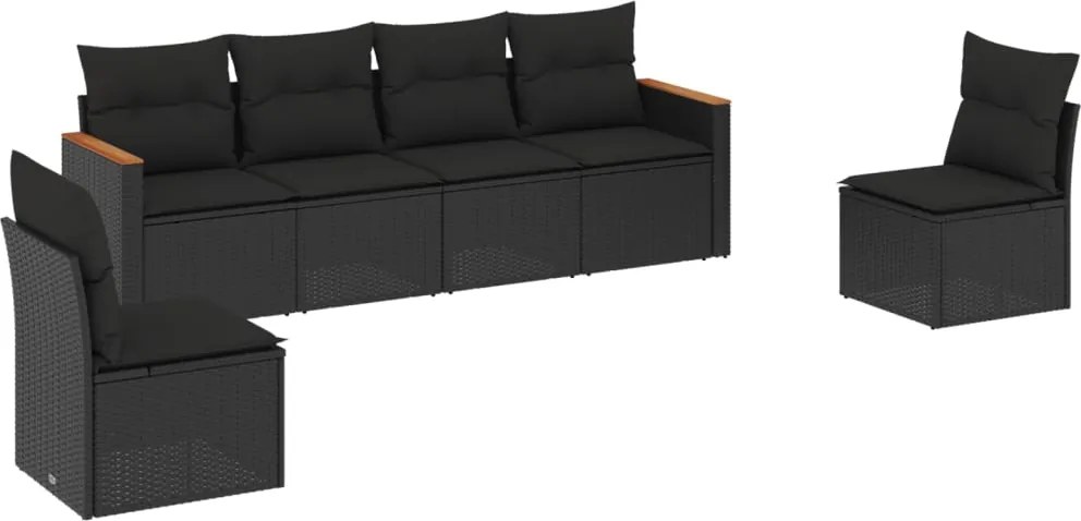 vidaXL Set mobilier de grădină cu perne, 6 piese, negru, poliratan