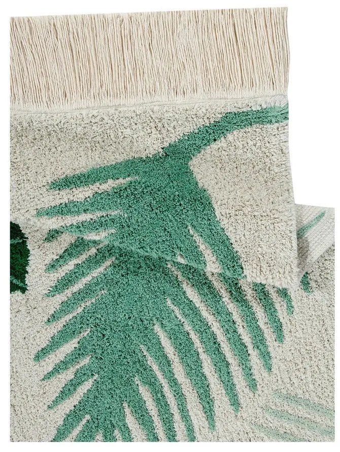 Covor pentru copii verde/crem lavabil/țesut manual din bumbac 140x200 cm Tropical Green – Lorena Canals
