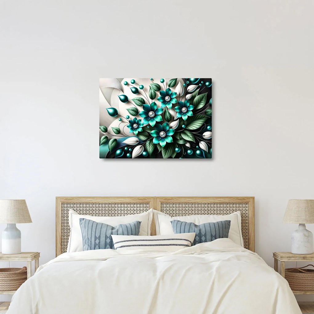 Tablou - Flori turcoaz 3D (70x50 cm)