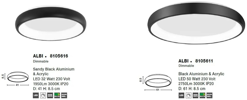 Plafoniera LED moderna design slim 61cm ALBI negru NVL-8105611