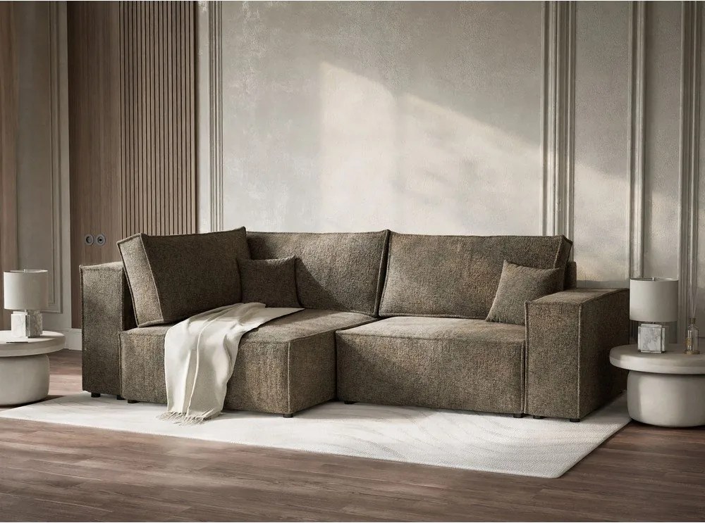 Colțar maro extensibil/cu spațiu de depozitare cu tapițerie din chenille (cu colț pe partea stângă/în formă de ”L”) Tonga – Maison de Rêve