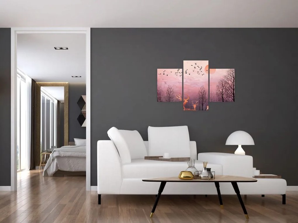 Tablou - Căprioare în strălucirea apusului de soare (90x60 cm)