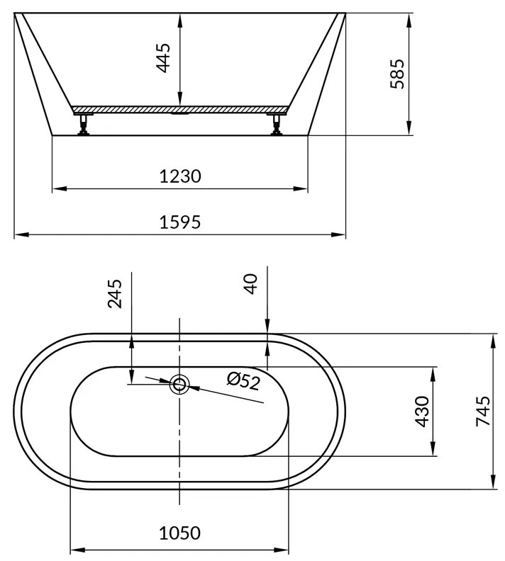 Cada freestanding, Cersanit, Crea 160, ovala, cu picioare, alb