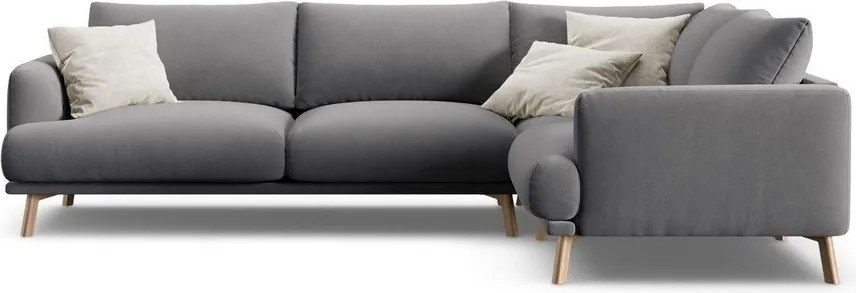 Colțar gri cu tapițerie din catifea (cu colț pe partea dreaptă/în formă de ”L”) Naomi – Micadoni