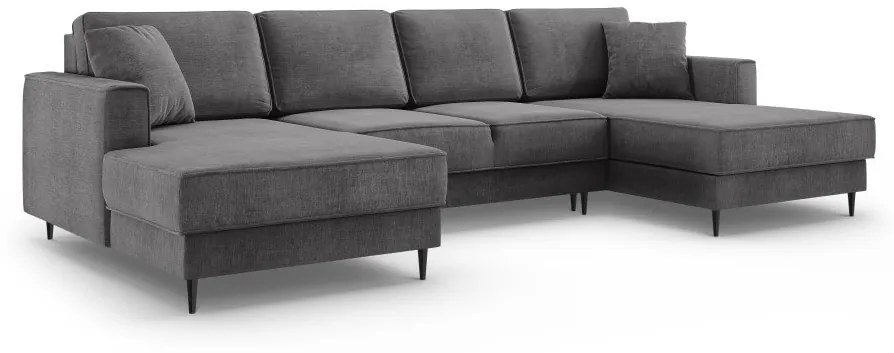 Coltar extensibil Fano 6 locuri gri picioare negre – L323 x l174 x h89 cm