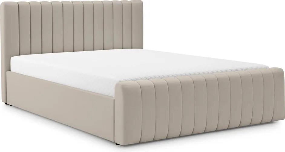 Pat tapițat Nicole 140x200 cu ladă de depozitare - catifea bej Velluto 1