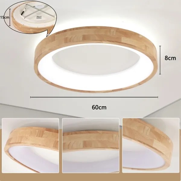 Plafonieră LED Brilagi-LED FALCON WOOD, 40W, 230V, 3 temperaturi de culoare (3000/4000/6000K), 60 cm, corp din lemn