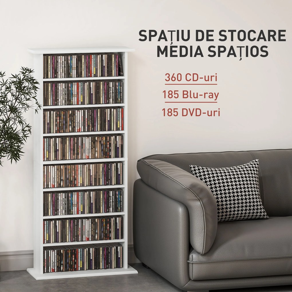 HOMCOM Unitate de Stocare 360 CD/185 DVD/185 Blu-ray - Alb | Aosom Romania