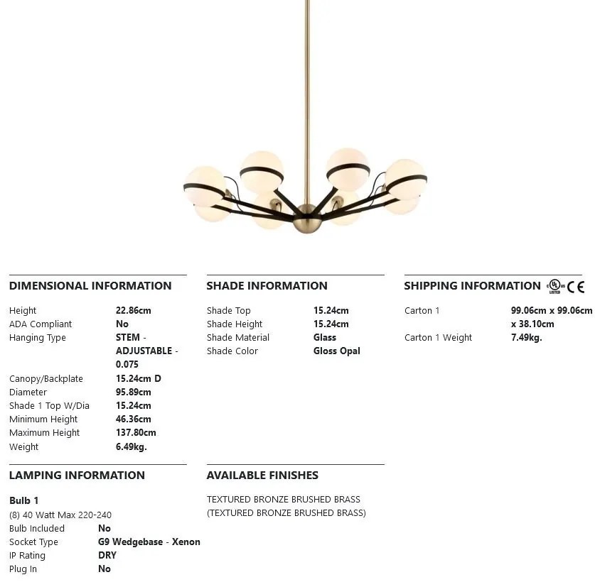 Candelabru design contemporan ACE, cu 8 surse de lumina