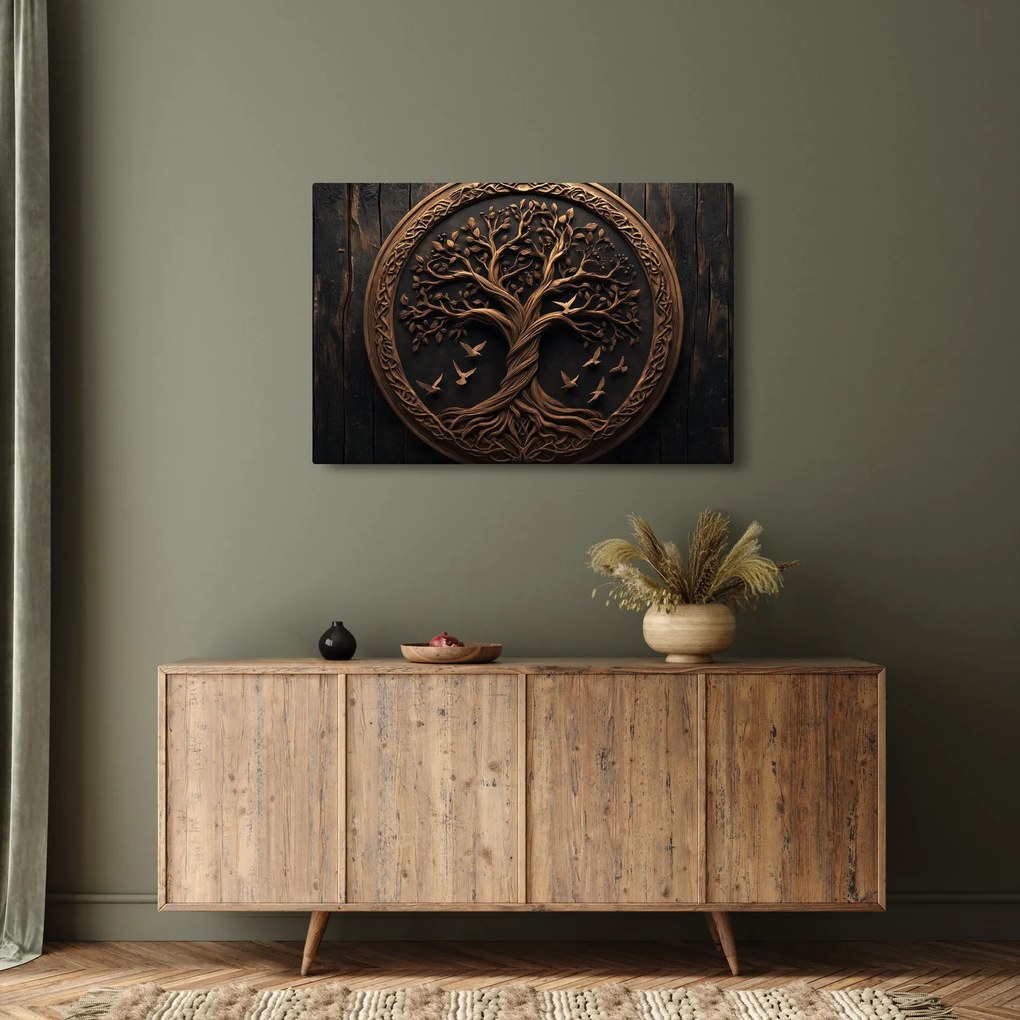 Tablou – Arborele vieții din lemn (90x60 cm)