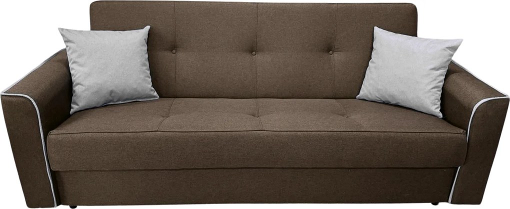 Canapea VERA extensibila, 3 locuri, lada de depozitare, stofa maro + gri, 225x90x90 Maro + Gri, Stofa