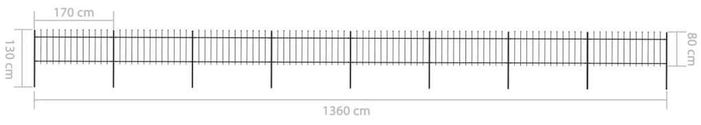 Gard de gradina cu varf sulita, negru, 13,6 x 0,8 m, otel 1, 0.8 m, 13.6 m