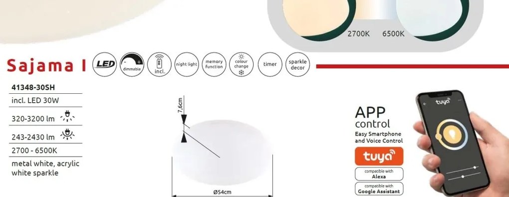 Plafoniera LED dimabila cu telecomanda SAJAMA I