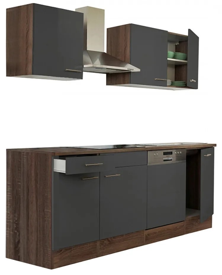 Mobilă de bucătărie Yorki 220, corp din stejar Yorki, cu față antracit satinat