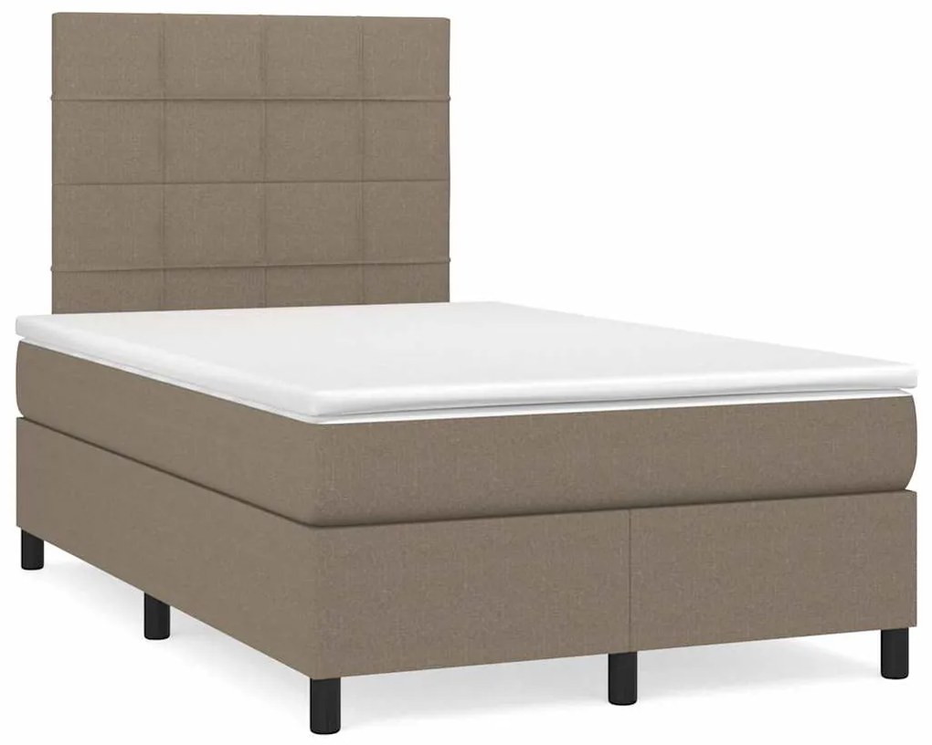 vidaXL Pat cu arcuri, saltea și LED, gri taupe, 120x190 cm, textil