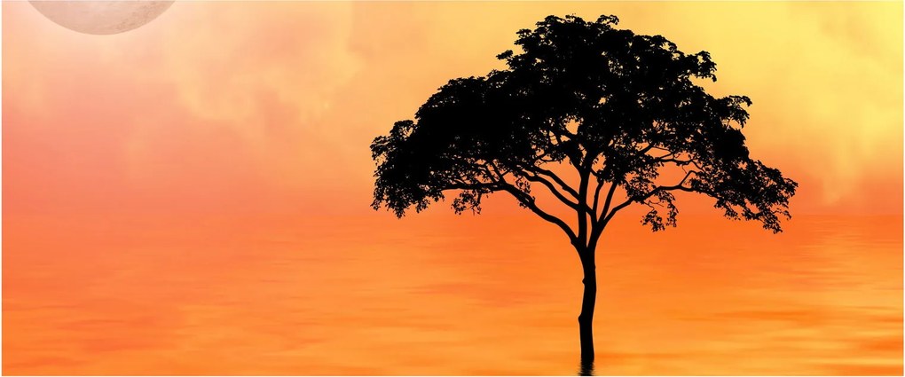Tablou cu copac în apus de soare (120x50 cm)