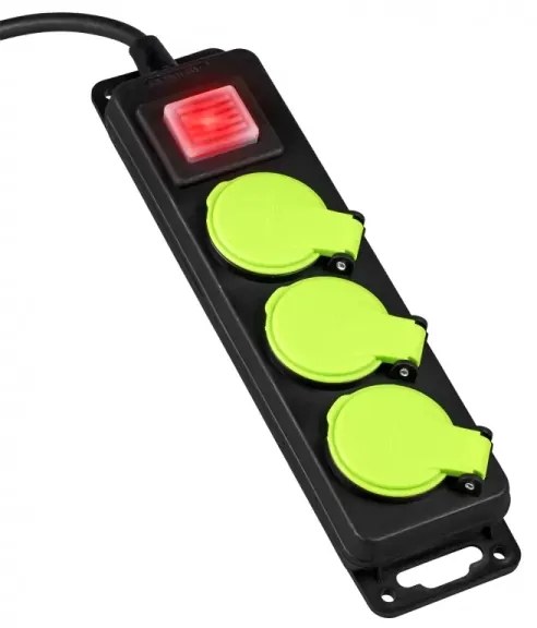 Prelungitor cu 3 prize și întrerupător, 5 m, IP44