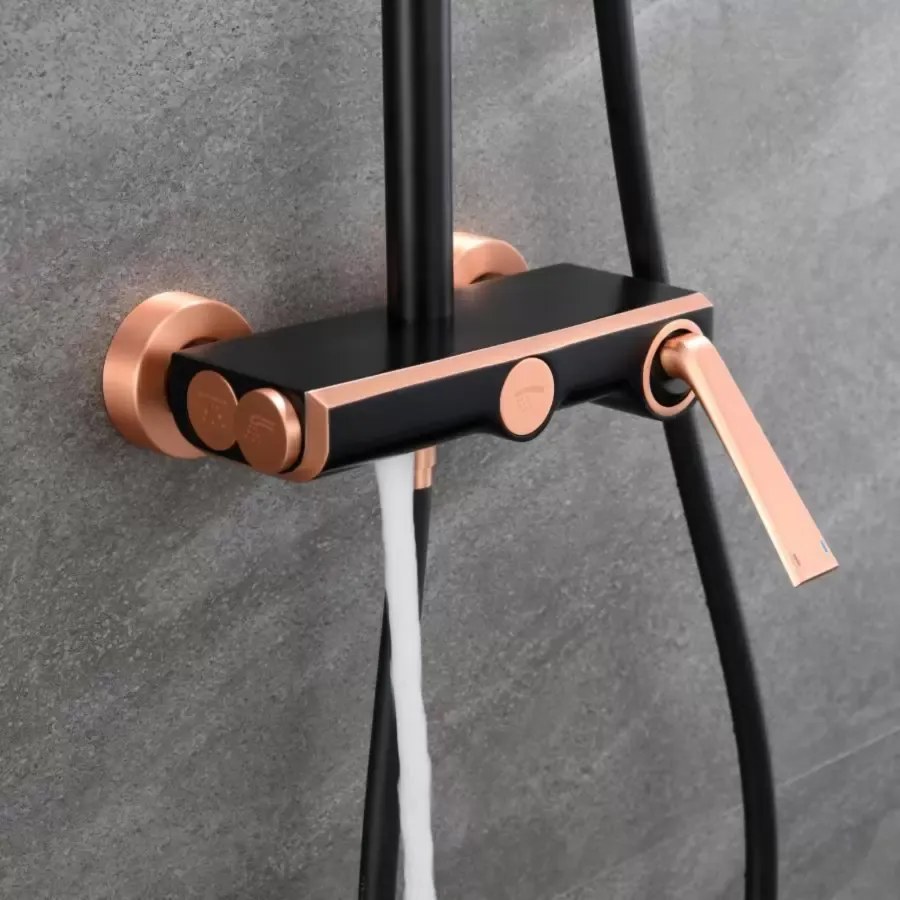 Coloană de Duș Model 10010H-M Negru cu Accente Roz-Gold – Stil Contemporan și Funcționalitate Premium