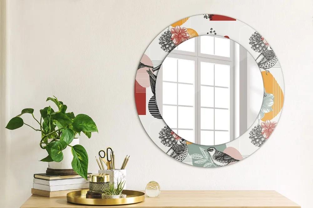 Oglinda rotunda rama cu imprimeu Abstracție cu păsări