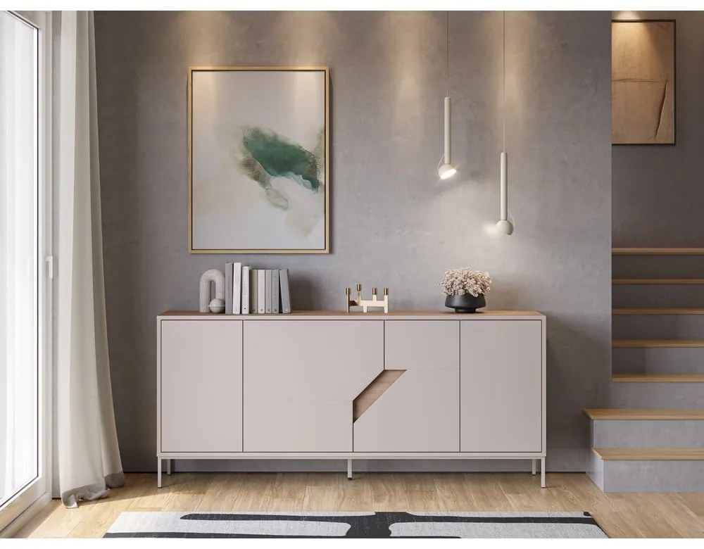 Comodă crem/în culoare naturală cu aspect de lemn de stejar 180x80x40 cm Lilou – Marckeric