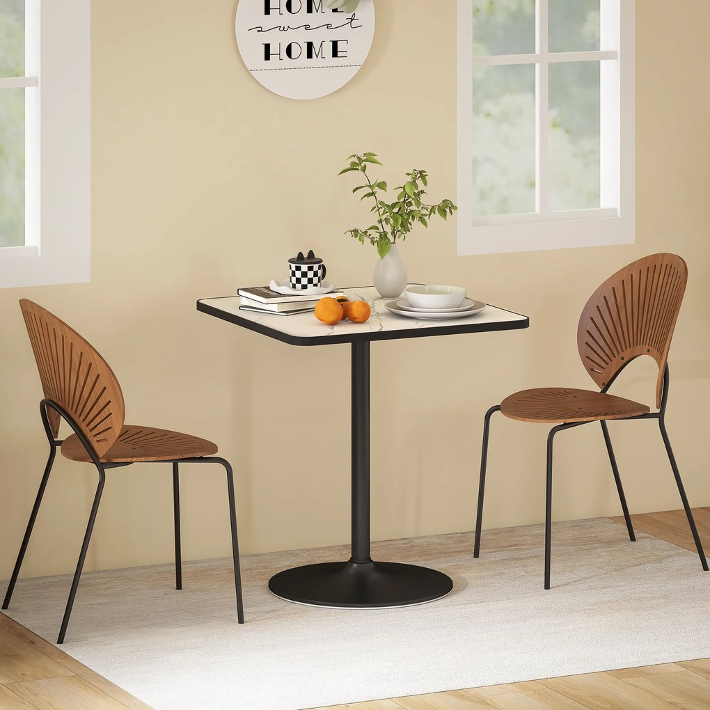 HOMCOM Masă de dining pentru 4 persoane masă de bucătărie stil modern cu blat efect marmură și bază rotundă, 70 x 70 cm, alb | Aosom Romania