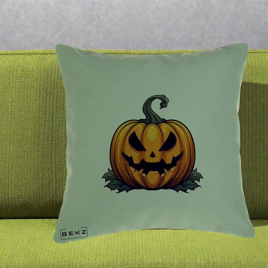 Perna Decorativa Halloween Jack-o'-Lantern Infricosator, 40x40 cm, Verde, Husa Detasabila, Perna Inclusa, BEKZ®