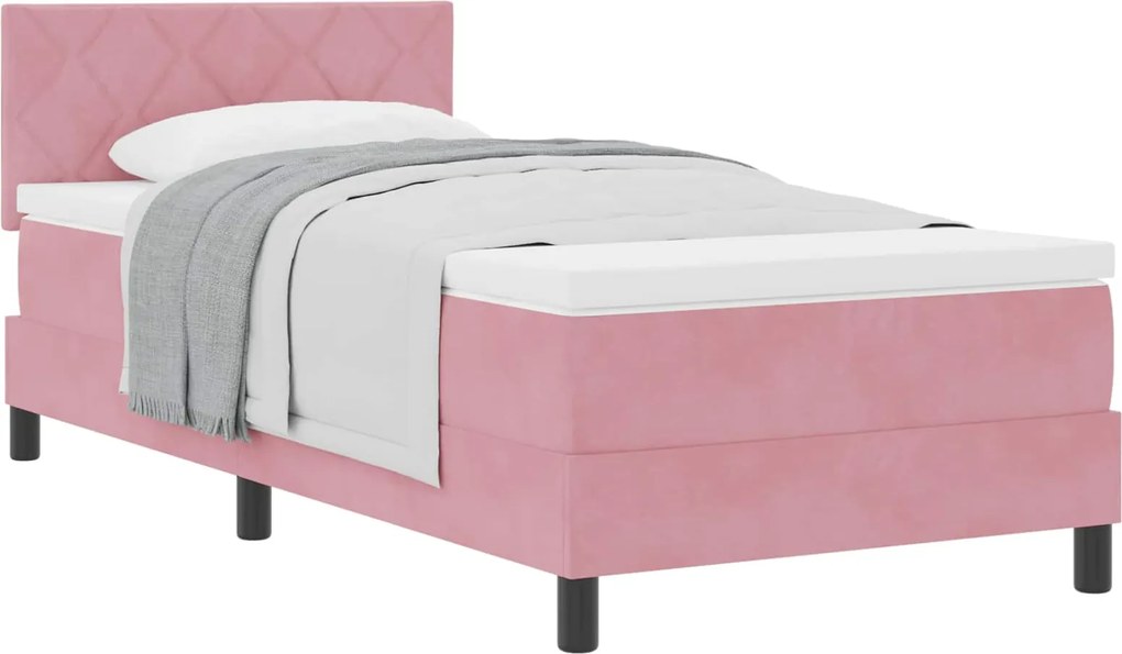 vidaXL Pat cu arcuri cu saltea cu headboard Roz 100 x 200 cm Catifea
