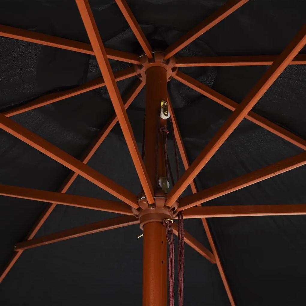 Umbrela de soare de exterior, stalp din lemn, negru, 350 cm Negru