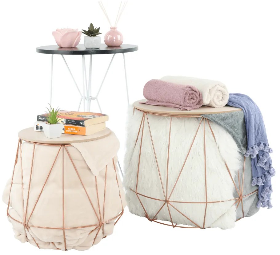 Set măsuţe auxiliare, natural/cupru, DALUX