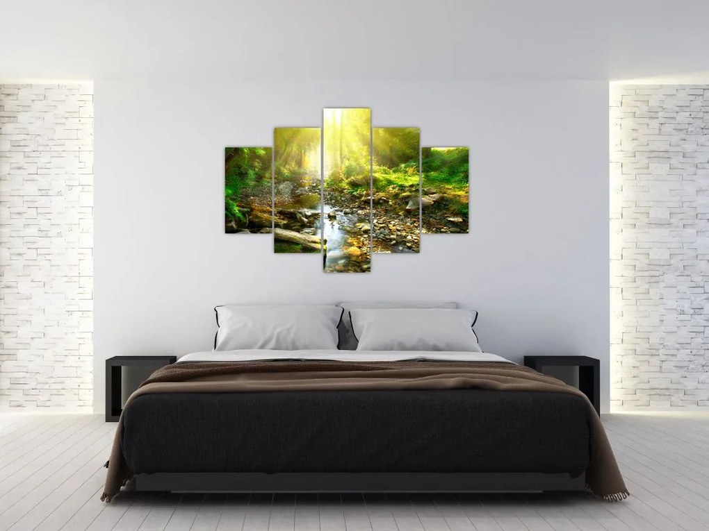 Tablou cu râul în pădurea verde (150x105 cm)