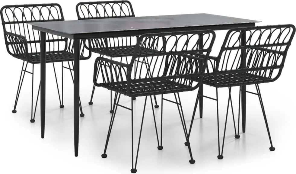 vidaXL Set mobilier de grădină, 5 piese, negru, poliratan