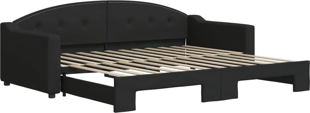 vidaXL Pat de zi cu extensie, negru, 90x200 cm, textil