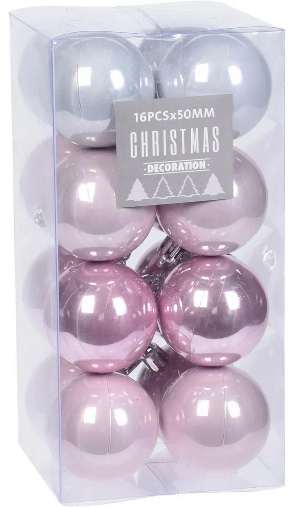 Set decorațiuni de Crăciun Ice Pink, diam. 5 cm, 16 buc.